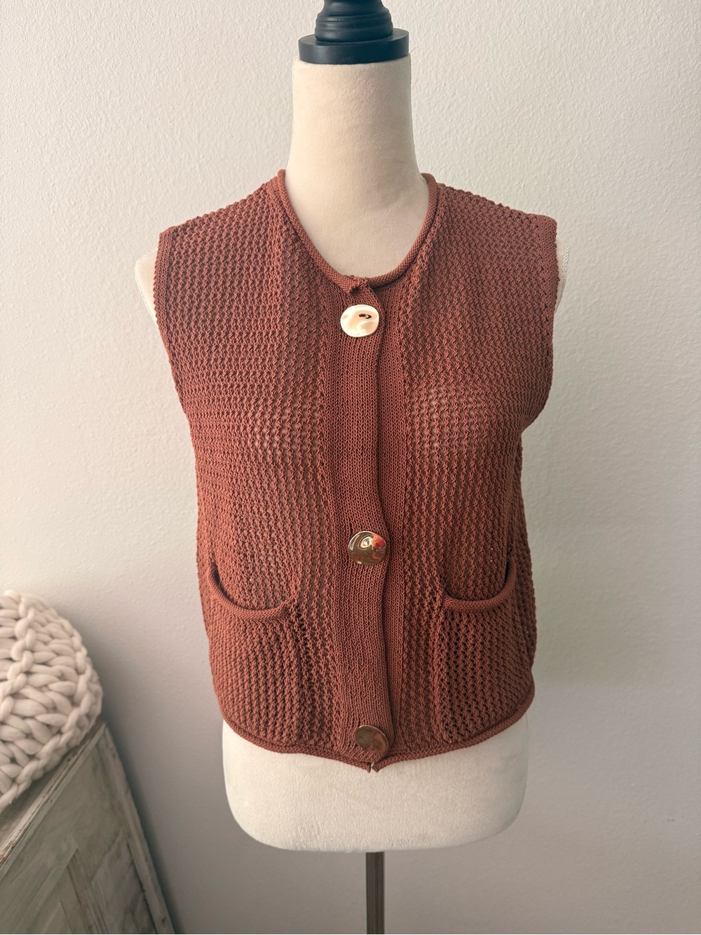 Boutique Brand Rust Knit Button Front Vest